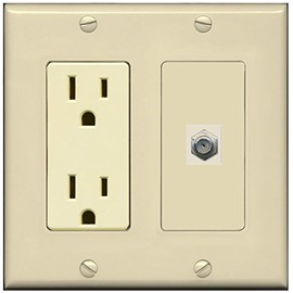 RiteAV - 15 Amp Power Outlet and 1 Port Coax Cable TV- F-Type Decorative Type Wall Plate - Ivory