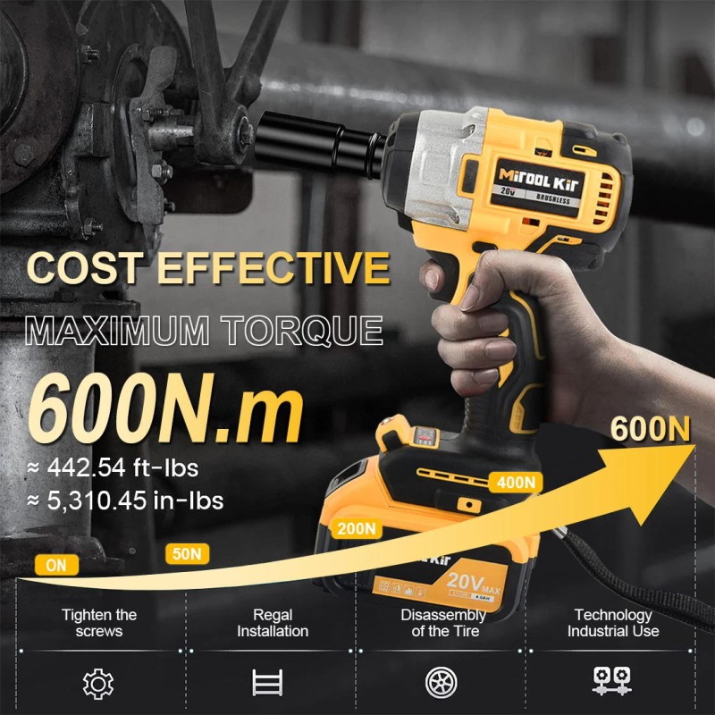 MITOOL KIT Cordless Electric Impact Wrench Gun 1/2'' High Power