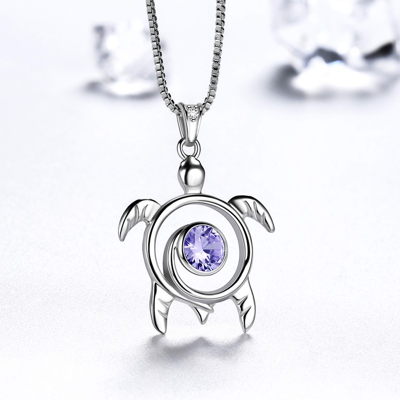 Aurora Tears Turtle Necklace 925 Sterling Sliver Animals Pendant Blue
