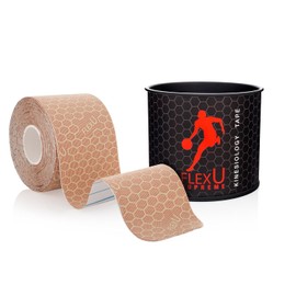 FlexU Kinesiology Tape; Single Roll (Pre-Cut or Continuous); Advanced Strength and Flexibility Properties; Longer Lasting Therapeutic Recovery; Sports Tape (Beige Pre-Cut)