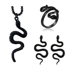 CJIAYUJEW Snake Jewelry Set for Women Gothic Snake Necklace Rings Earring Set Layered Snake Necklace Serpent Gold Necklaces for Women (Black)