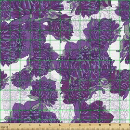 Ambesonne Tela malva por The Yard, diseño de pétalos de flor de Allium vívidos abstractos, hippie, victoriano, peonía, tela decorativa para tapicería y detalles del hogar, 2 yardas, morado y blanco