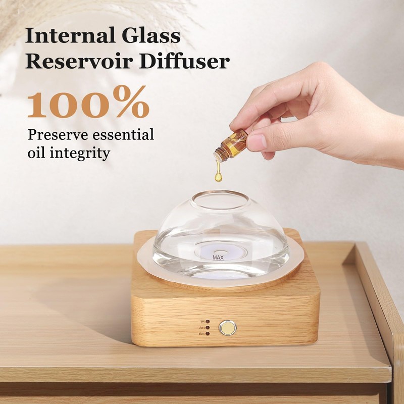 Lecdura Glass Essential Oil Diffuser with Glass Reservoir & Wood
