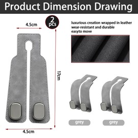 Roucerlin 2 Pieces Car Seat Back Storage Hook, Suede Leather Car Organizer with Double Metal Hooks, Small Purse Hanger Bag Holder for Most Vehicles Headrest Accessories (Gray)