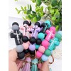 Jesemiah Beaded Keychain Wristlet Silicone Cross Elastic Wrist Key Ring