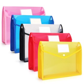 FYY Document Wallet A4.5 Pieces Document Folder A4 Portfolio Folders with Press Stud Plastic Envelope Folder Waterproof Transparent Pocket Documents with Card for Travel Office Document School, A4