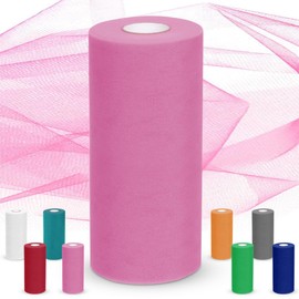 Tulle 30 cm x 92 m, tulle fabric wedding decoration, tulle fabric roll, tulle ribbon, organza fabric, tulle sold by the metre for DIY crafts, pom pom crafts, bows, party decoration, gifts (pink)