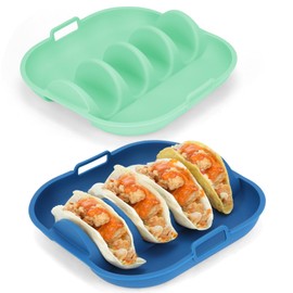 Silicone Taco Holder 2 Pack,Upgrade Reusable Taco Plates with Dividers,Fiesta Tacos Holder Tray.Taco Serving Plates, Dishwasher & Microwave Safe (2, BLUE+GREEN)