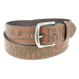 I'd Rather Be Hunting Leather Belt Strap and Metal Buckle 1.5" Wide with Snaps - Great Gift for Dad, Grandpa, Brother, Husband Hunter Elk Deer Duck Moose (Brown-XL)