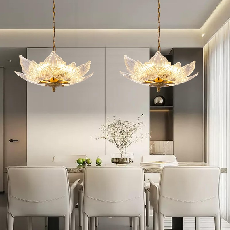 OFPSABAL Modern Leaf Chandelier, 6 Lights, 2-Tier Crystal Suspended Ceiling