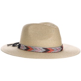 Panama Jack Women's Safari Hat - Woven Aztec Band, Paper Braid Straw, 3" Big Brim (Natural)