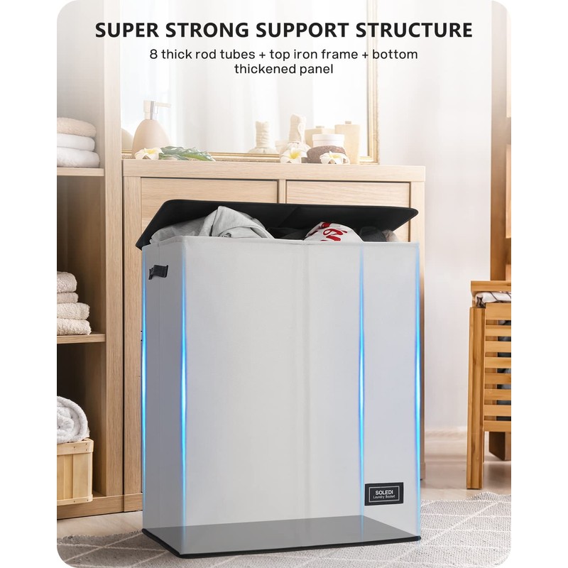 SOLEDI Luxury Double Laundry Hamper with Lid and Removable Bags,