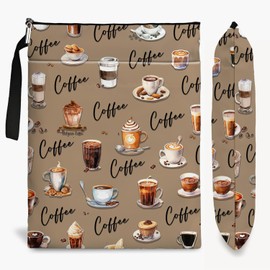 Book Sleeve for Book Lovers with Zipper Protector Paperback Cover, Washable Fabric Book Cover Gifts, Coffee Pattern Book Pouch Gifts for Girl Women Birthday Graduation Christmas Gifts (Brown, Large)