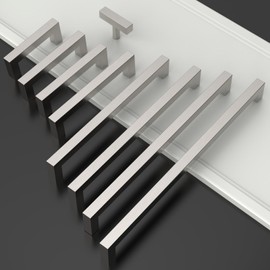 Amerdeco 10 Pack Brushed Satin Nickel Cabinet Pulls 7.5 Inch(192mm) Hole Centers Kitchen Cabinet Handles Cabinet Hardware Cupboard Handles Square Drawer Pulls SH0004