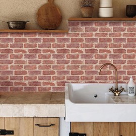 COMSTICKC 3D Faux Brick Wall Panels Peel and Stick Tiles,10 Pcs of 12"X12",Small Size Each Brick Vintage Red Self Adhesive Brick Wall Background for Interior Decor