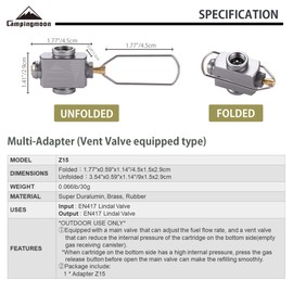 camping moon Fuel Canister Refill Adapter, Isobutane Refill Adapter, Butane Gas Refill Adapter Gas Saver Plus Isobutane Canister EN417 Lindal Valve (Gas Fuel not Included) Z15