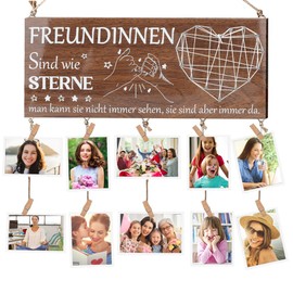 Freundin Geschenke, Hängender Holz Bilderrahmen mit 5 Linien und 10 Holzklammern, Geburtstag Weihnachtsgeschenke für Freundin, Geschenk für Frauen, Geschenk Freundschaf