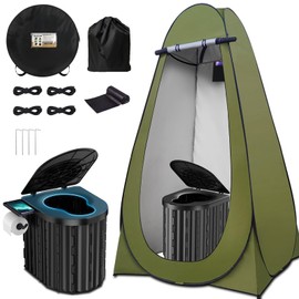 Camping Portable Toilet with Pop-Up Privacy Tent, Upgraded 15'' Height Folding Camping Toilet for All Ages, Outdoor Camping Portable Shower Enclosure Changing Tent