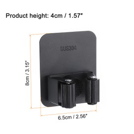 uxcell 2pcs Mop Broom Holder Wall Mount, 304 Stainless Steel Mop Holder Self Adhesive Broom Hanger with Screws, Suitable for Bathroom, Laundry Room, Black