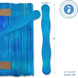 Wooden Blue 8" Fan Handles, Wedding Programs, Paint Mixing, Pack 75, Jumbo Craft Popsicle Sticks for Auction Bid Paddles, Wooden Wavy Flat Stems for Any DIY Crafting Supplies Kit, by Woodpeckers