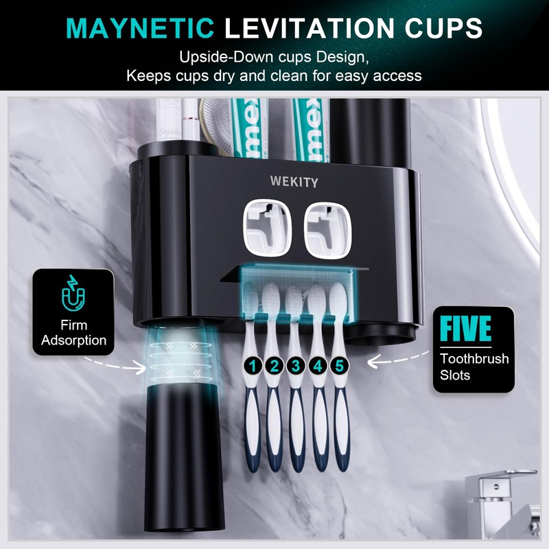 Toothbrush Holder,Multi-Functional Wall Mounted Toothbrush Holder,Toothpaste Dispenser for Bathroom with