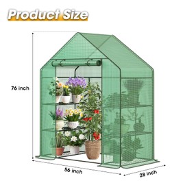 Greenhouse, 56×28×76" Walk in Greenhouse, Portable Green House for Outdoors with Thicken PE Cover, 3 Tiers 8 Shelves for Plants, Flowers, Seedling