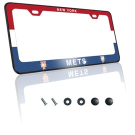 1 Pack License Plate Frames for Mets, Car License Plate Bracket Holder, Premium Aluminum Alloy Weather Proof License Plate Covers with Screw Caps Cover Set Car Accessories