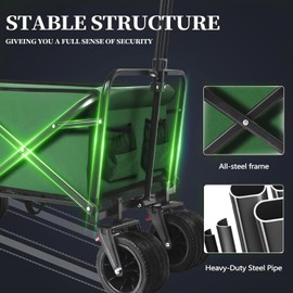 SAILARY Collapsible Wagon Foldable Cart Heavy Duty, Large Capacity Grocery Beach Wagon for Camping Shopping, Green