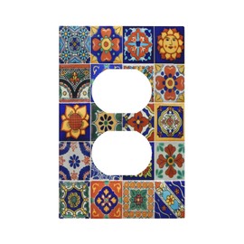Vintage Color Mexican Talavera Tile Single Outlet Covers Wall Plate Decorative 1 Gang Duplex Receptacle Outlet Plates Bathroom Kitchen Electrical Faceplate 5 X 3 Inch