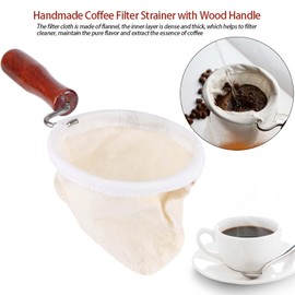 Reusable Coffee Filter, Flannel Cloth Filter Bag Tea Strainer Washable Coffee Dripper with Wood Handle for Home Office Cafe (Small 70 X 55 X 45cm / 27.6 X 21.7 X 17.7in)