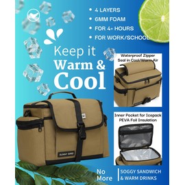 SUNNY BIRD Insulated Lunch Bag Tactical Lunch Box Cooler for Men and Women (Bark Brown)