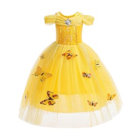Lito Angels Yellow Princess Belle Costume Birthday Party Fancy Dress Up with Butterfly for Kids Girls Age 2 Years (Tag Number 80)