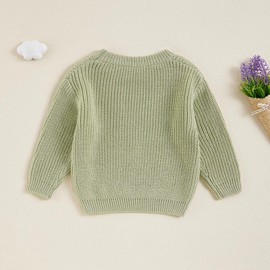 Kodaruber Toddler Baby Girl Boy Knit Sweater Solid Color Crewneck Long Sleeve Pullover Sweatshirt Fall Winter Clothes(Green,2-3 Years)