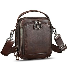 IVTG Genuine Leather Messenger Bag for Men Small Sling Purse Crossbody Shoulder Bags Satchel for Work Business Handbags (Coffee)