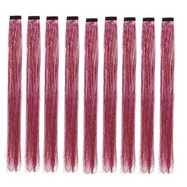 LiaSun 10Pcs/set Highlight Glitter Tinsel Hair Extensions Clip In - Colored Party Sparkling & Shiny Hair Extensions - Multi-Colors Hair Streak Bling Hairpieces (Pink)