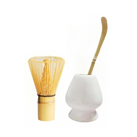 RuiJOTWAT 3-Piece Matcha Tea Set, Bamboo Matcha Whisk, Ceramic, Teaspoon, Suitable For Tea Set Accessories, White