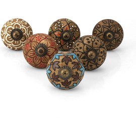 KPAVIR Handmade Set of 6 Antique Look Ceramic Drawer Knobs for Home, Kitchen, Bathroom or Office | Comes with Bolts, Washer (Multicolor)