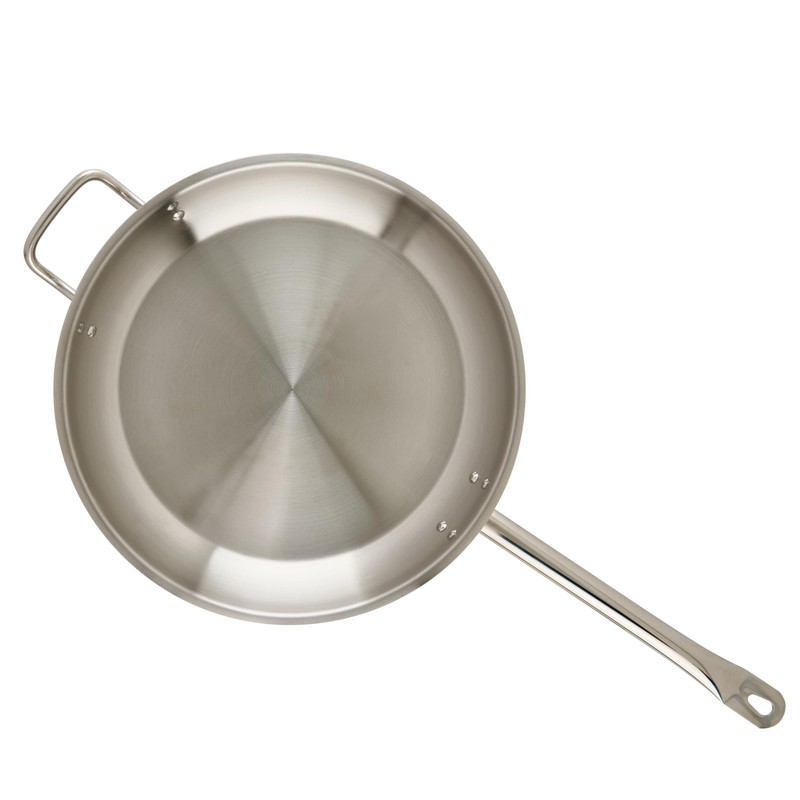 Winco Commercial-Grade Stainless Steel Fry Pan with Helper Handle, Natural