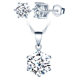 Yumilok Women's Jewellery Set White Zirconia Pendant Earrings Necklace Earrings Chain Set Jewellery Set 925 Silver with Jewellery Bag, Sterling Silver Sterling Silver Zirconia, Cubic Zirconia