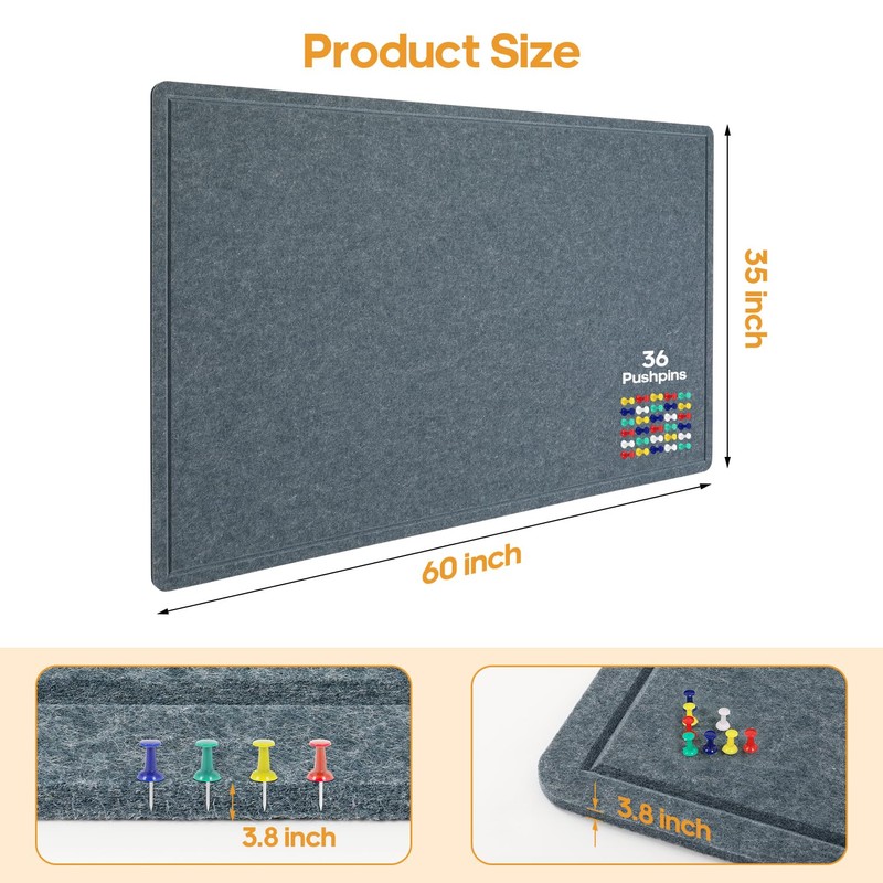 Large Bulletin Felt Board,60 x 35 Inches Decorative Felt Pin