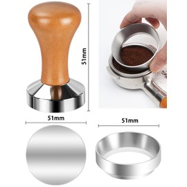 51mm Espresso Tamper-Premium Barista Coffee Tamper Coffee Tamper Classic Series Stainless Steel Espresso Tamper Coffee Press Tool Tamper Espresso Handle Solid Wood 51mm Espresso Dosing Funnel