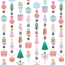 Christmas Nutcarcker Garlands Pink and Blue Nutcracker Party Decorations 8Pcs Christmas Ballet Themed Party Banner Decor Xmas Tree Mouse King Paper Cutout Garlands for Winter Party Supplies