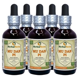 Mu Dan Pi, Tree Peony (Paeonia Suffruticosa) Tincture, Organic Dried Bark Liquid Extract (Brand Name: HerbalTerra, Proudly Made in USA) 5x2 fl.oz (5x60 ml)