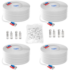 OOSSXX (4×150 Feet) Video Power Cable BNC Extension Outdoor Wired Surveillance Camera All-in-One Cables for CCTV Security Cameras DVR System with 4xBNC Connectors and 4xRCA Adapters, 4Packs