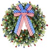 KuiMen Patriotic Wreath， with American Flag Bow, 4th of July