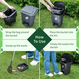 Biubiucat Dog Pooper Scooper, Dog Poop Trash Can Set with Removable Inner Bucket, Long Handle Rake, 150 Waste Bags, Easy Pick Up Poop Scooper, 20L Dog Poop Trash Bin for Small/Large Dog Families