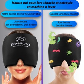 BLYSSORA, Migräne-Mütze, 360 ° mit waschbarem Bezug: ist eine warme / kalte Anti-Migräne-Maske, die aus einem Gelbeutel besteht, lindert Kopfschmerzen, Kopfschmerzen, Fieber – Wunder der Migräne