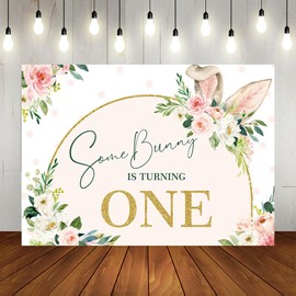 Lofaris Spring Easter Some Bunny is Turning One Backdrop Baby Girl's 1st Birthday Photography Background Party Banner Backdrops for Photography Happy Birthday Decorations Photo Studio Props 7x5ft