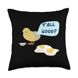 Y'all good chick and eggs Funny Chick and Eggs Easter Spring Humor Throw Pillow, 18x18, Multicolor