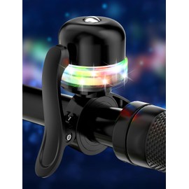 Bike Bell for Kids & Adults, Light up Bike Accessories Adjustable with Ferrules Fit for 0.74-1.25in(19-31.8mm) Bicycle Handlebars, Aluminum Made & Crisp Sound for Mountain Dirt Road Bike Ebike(Black)